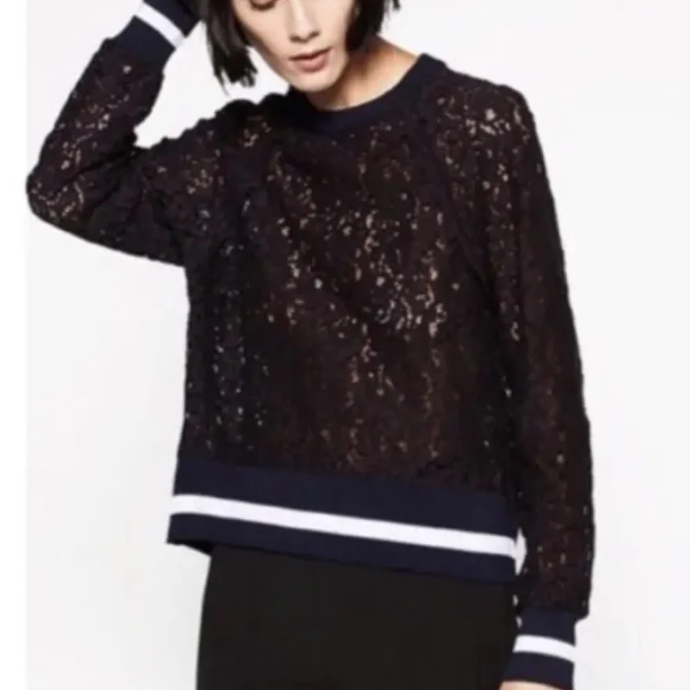 ZARA WOMAN • Black Long Sleeve Lace Top • sz S - Picture 8 of 10